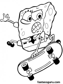 Printable Cartoon SpongeBob skate board coloring pages