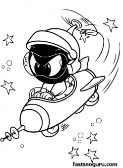 Printable Baby Looney Tunes Baby Marvin In Space coloring in sheets