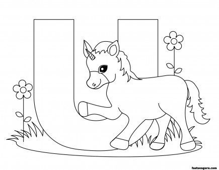 Printable Animal Alphabet worksheets Letter U is for Unicorn