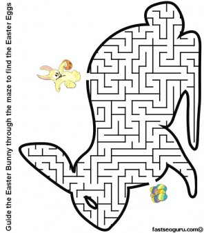Printable Easter bunny maze to find the eggs worksheet