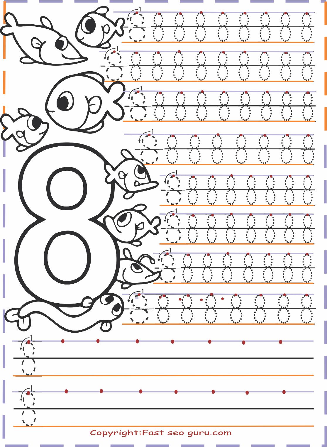 kindergarten number 8 tracing worksheets