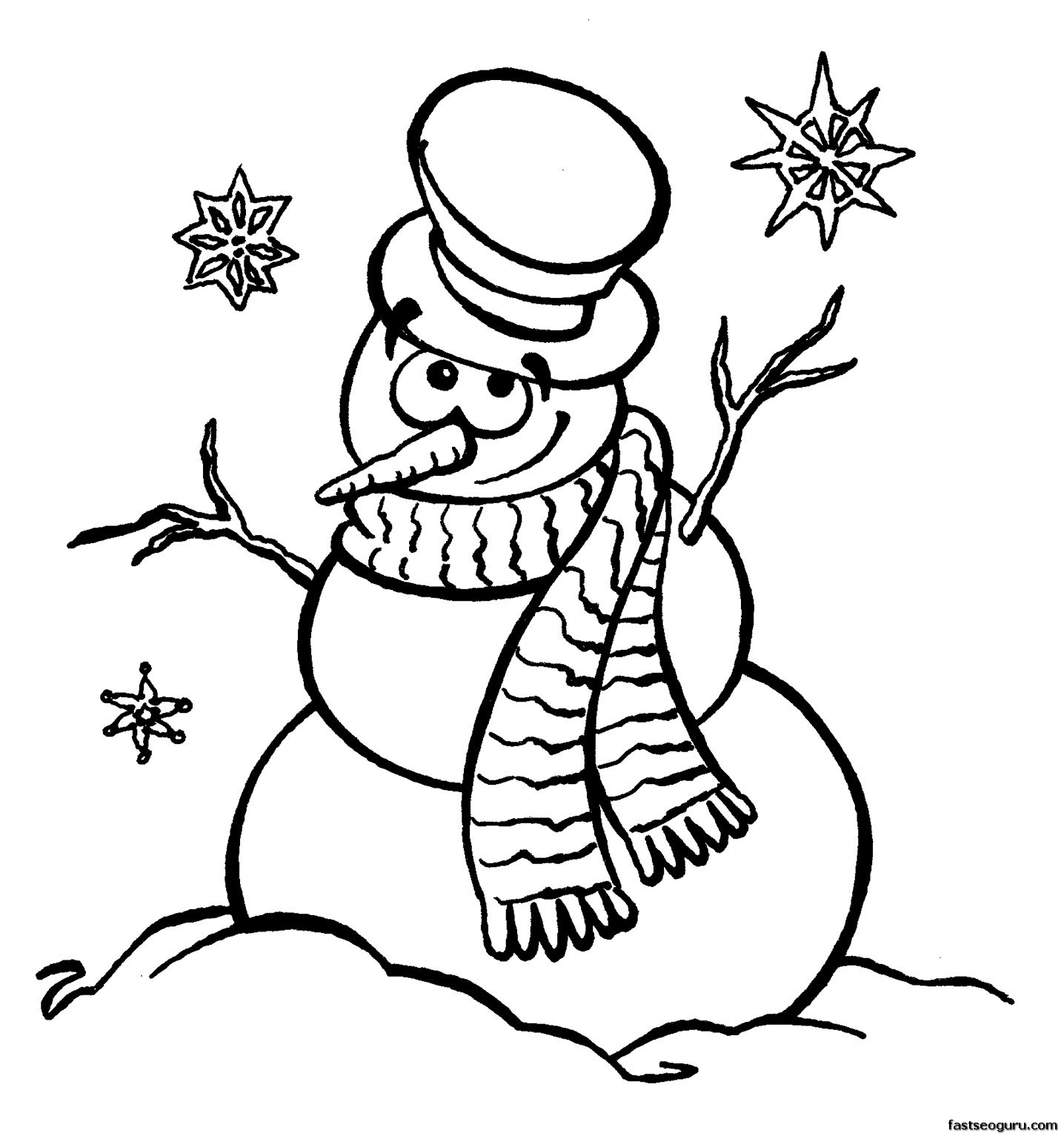 Printable coloring sheet snowman near Christmas - Printable Coloring ...